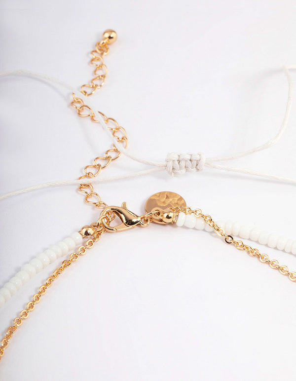 Gold Three Row Bead Shell Necklace