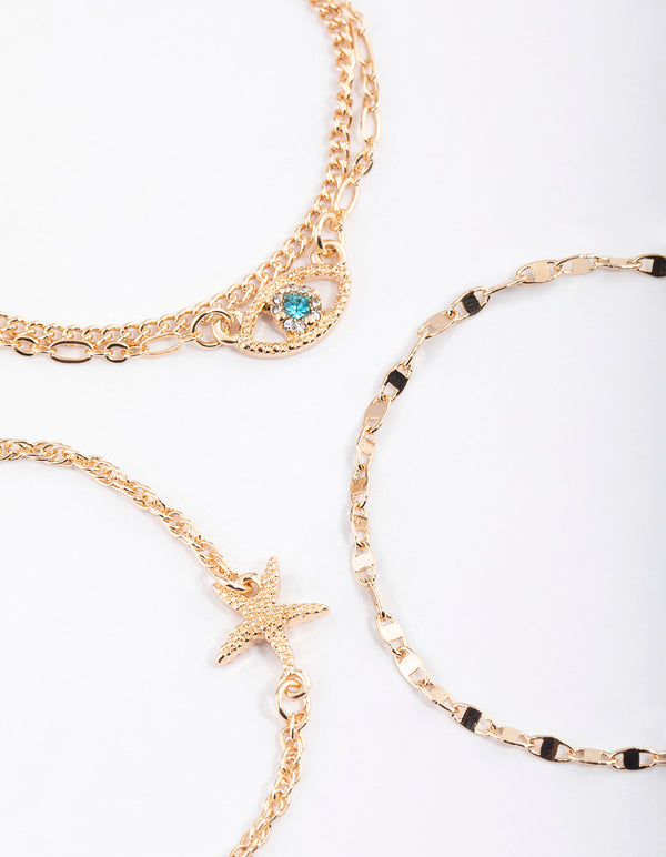 Gold Eye & Star Fish Bracelet 4-Pack
