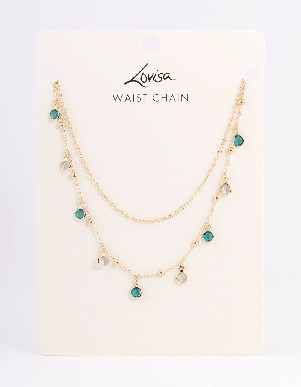 Gold Double Row Mixed Diamante Waistchain