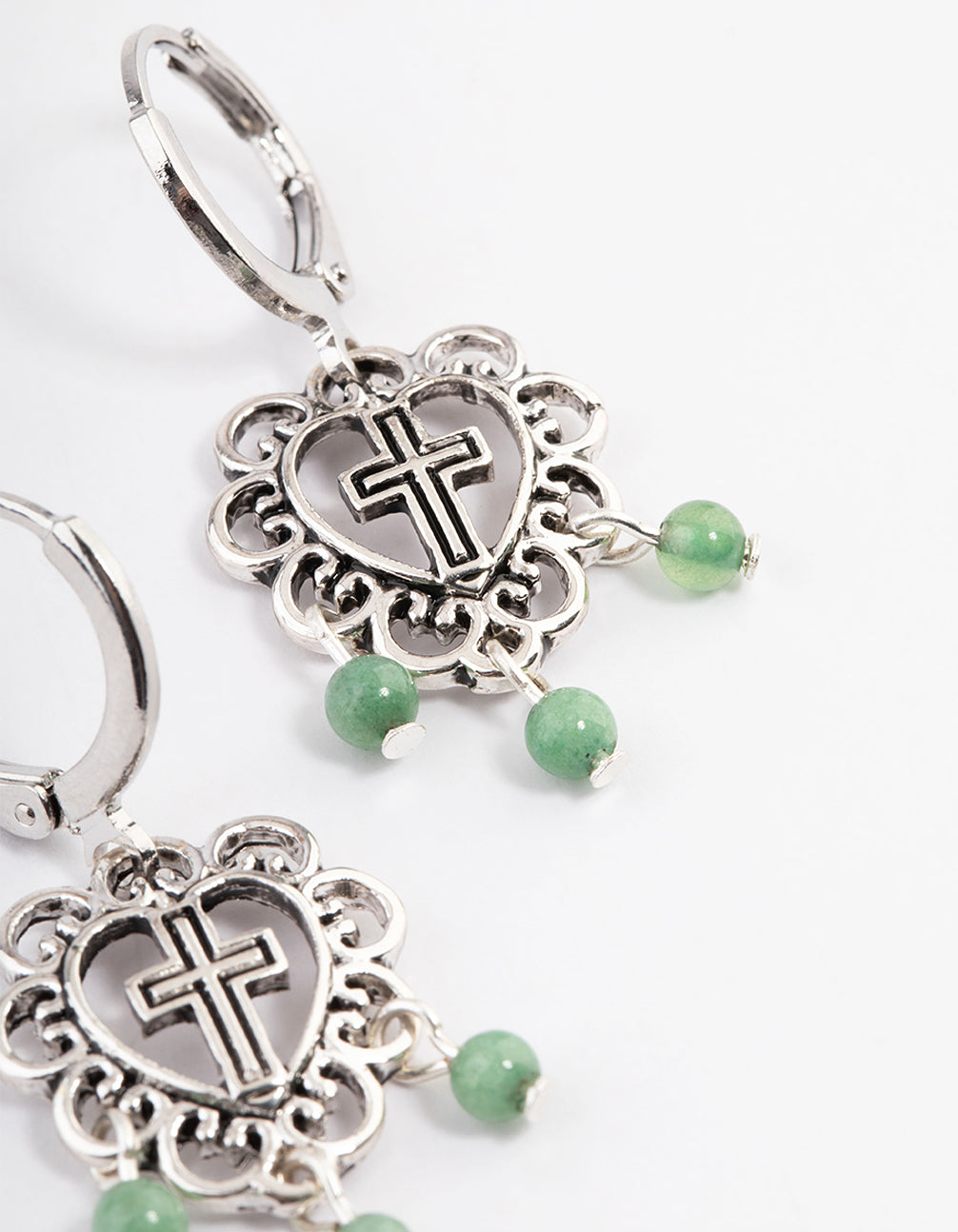 Antique Silver Amazonite Flower Cross Earrings