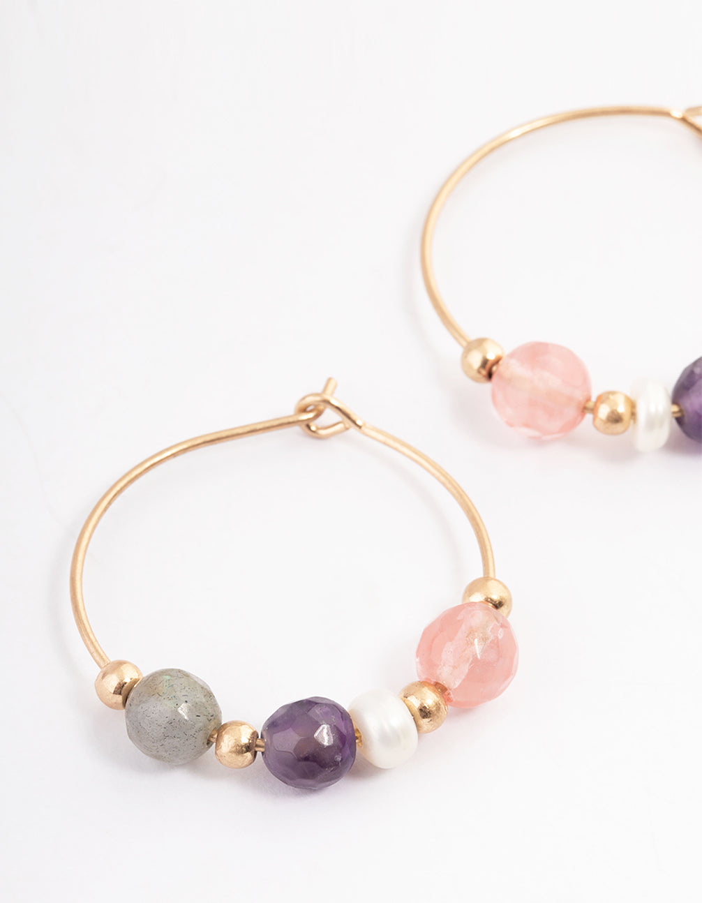 Gold Amethyst Freshwater Pearl Hoop Earrings