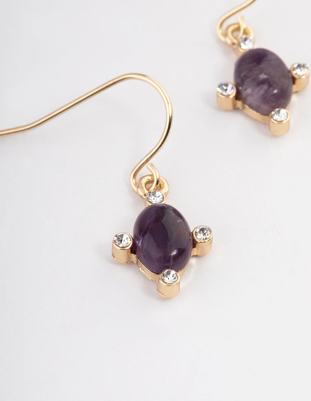 Gold Amethyst Oval Hook Earrings