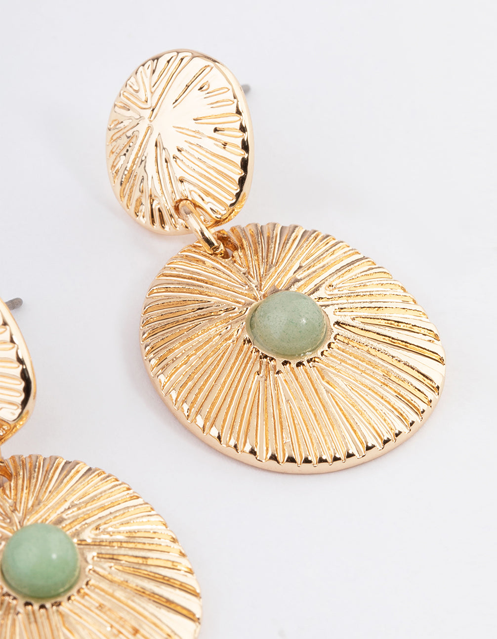Gold Aventurine Round Disc Earrings