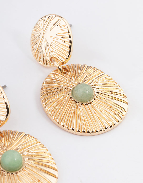 Gold Aventurine Round Disc Earrings