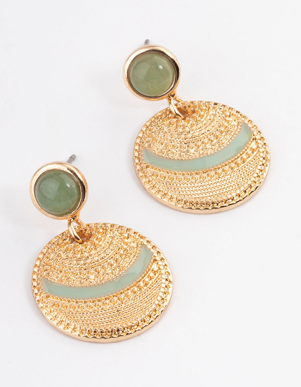Gold Aventurine Disc Enamel Hoop Earrings