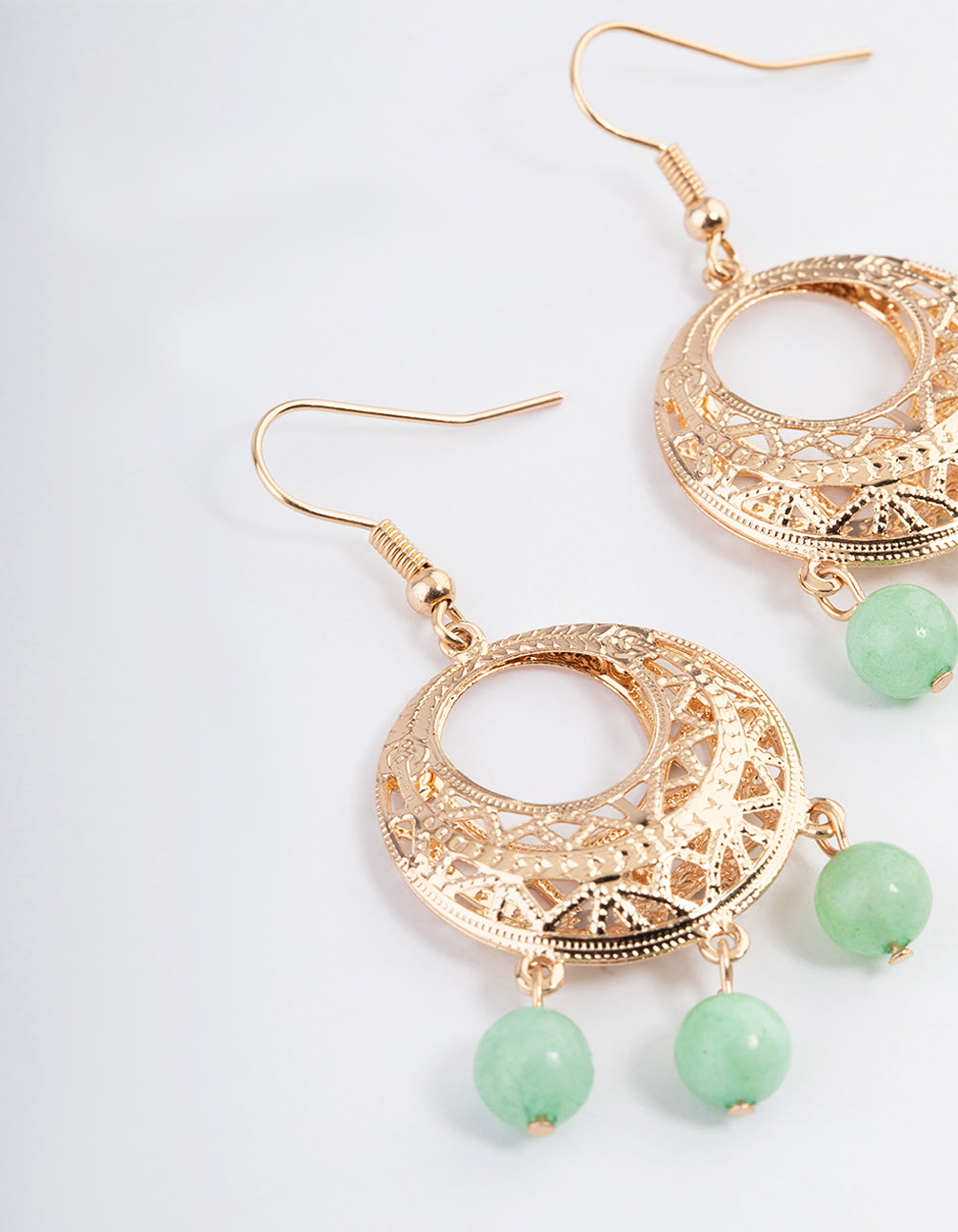 Gold Amazonite Open Detail Hook Earrings