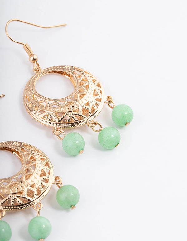 Gold Amazonite Open Detail Hook Earrings