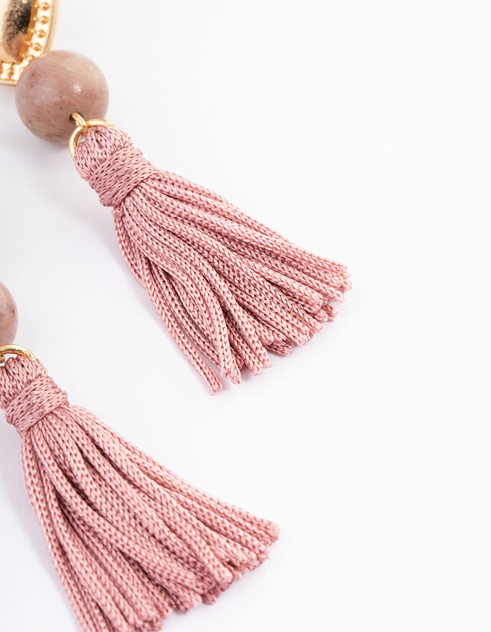 Gold Rhodonite Heart Tassel Earrings