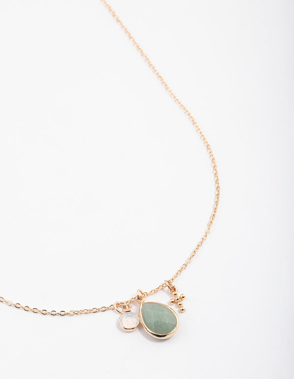 Gold Amazonite Tiny Cross Necklace