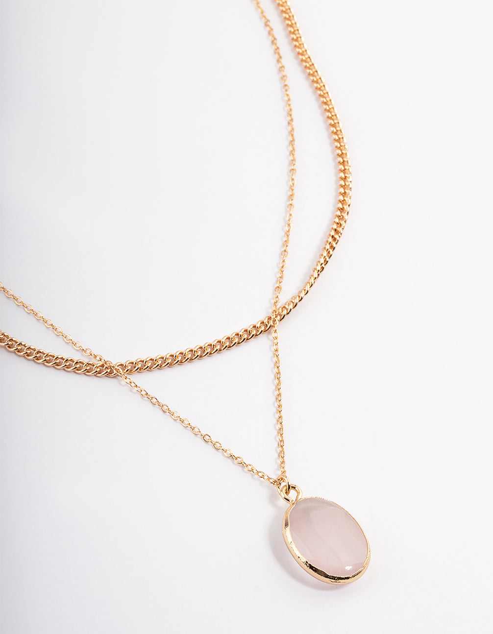 Gold Quartz Layered Oval Charm Necklace