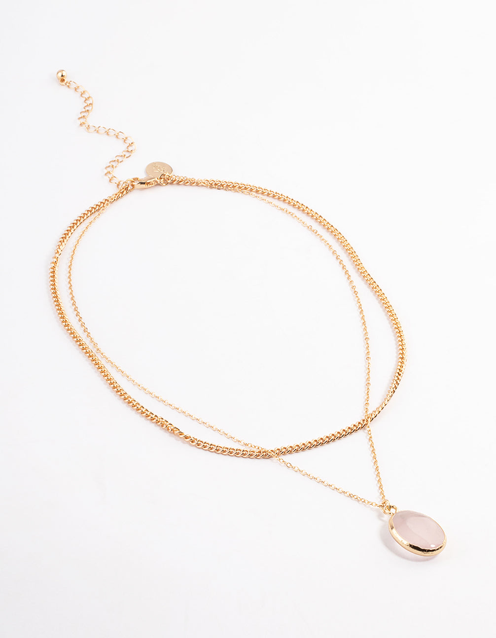 Gold Quartz Layered Oval Charm Necklace