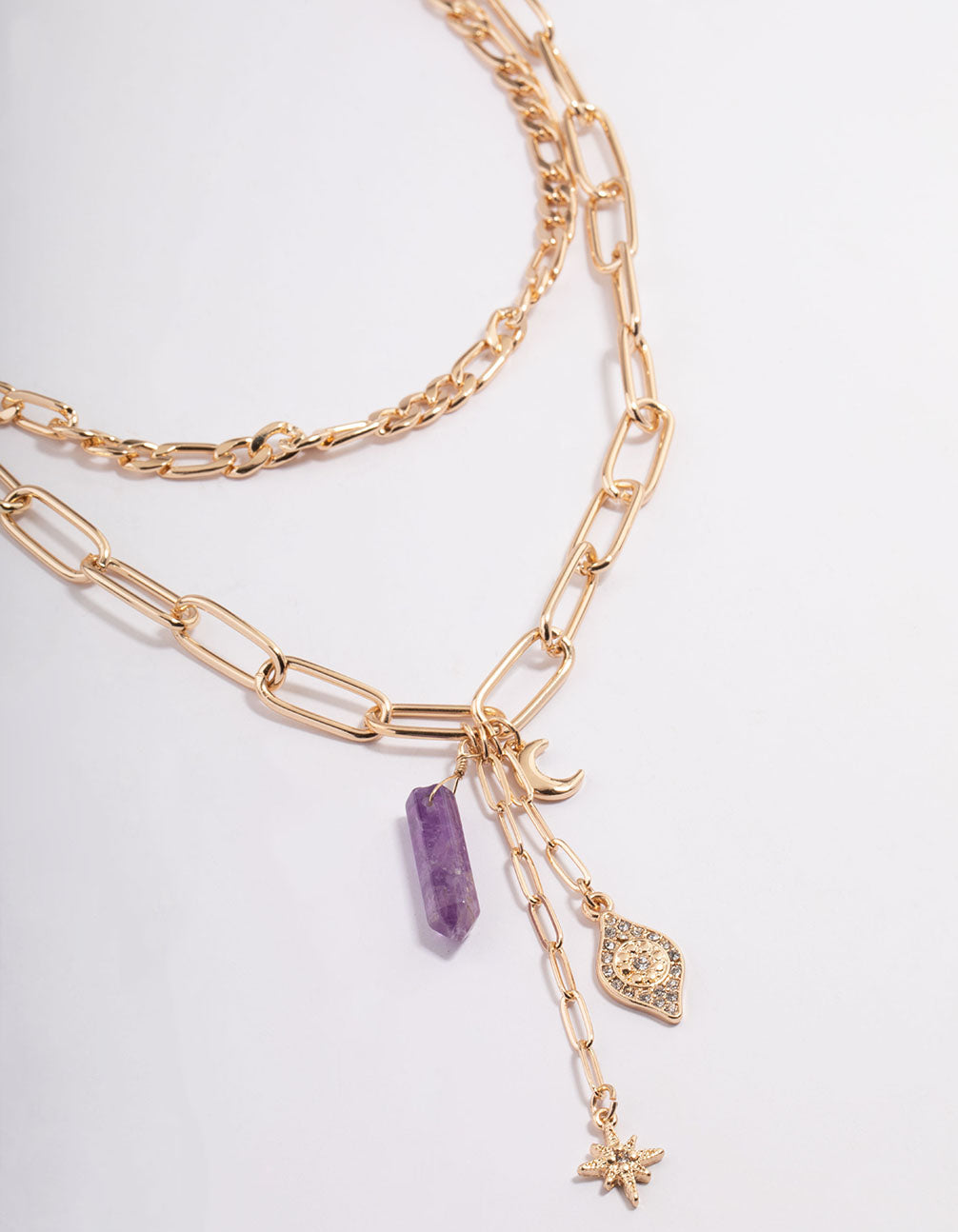 Gold Quartz Layered Charm Necklace