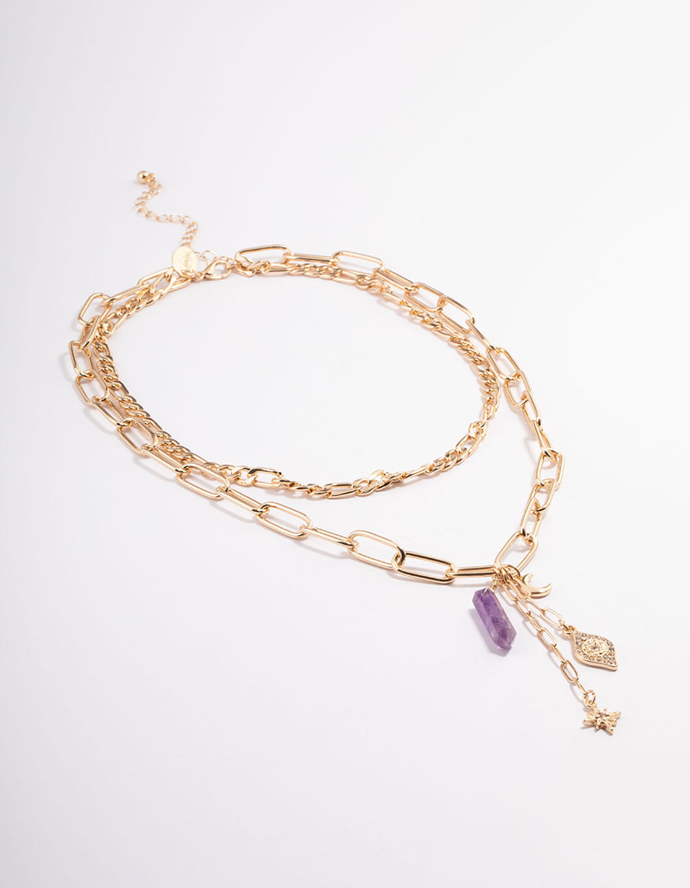 Gold Quartz Layered Charm Necklace