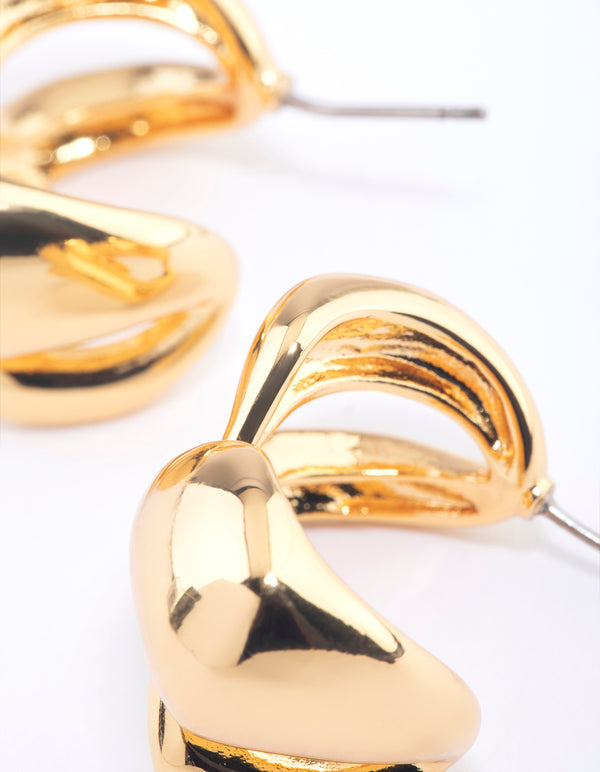 Gold Plated Brass Cross Over Oversized Stud Earrings