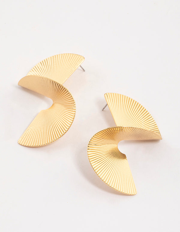 Gold Plated Brass Twisted Fan Earrings