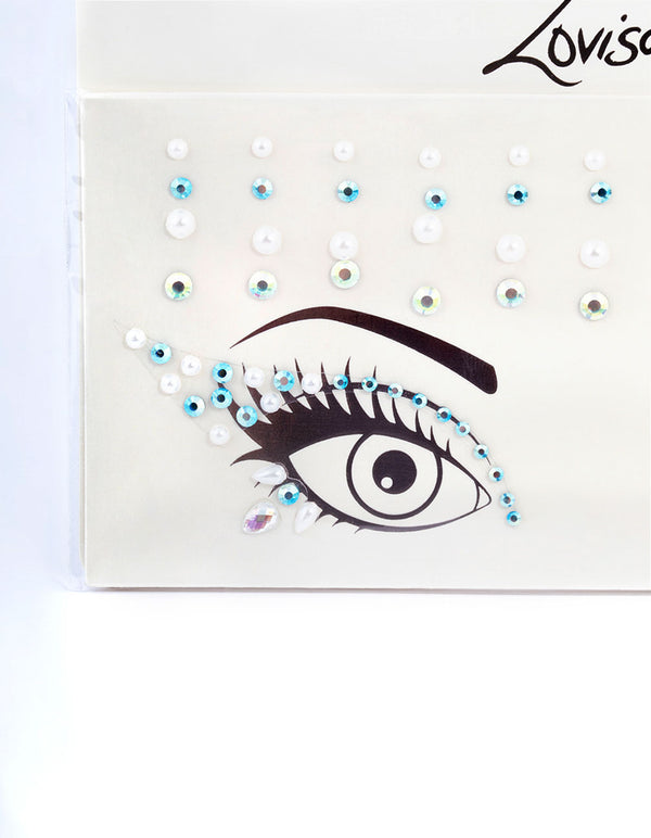Acrylic Blue Diamante Pearl Face Jewels