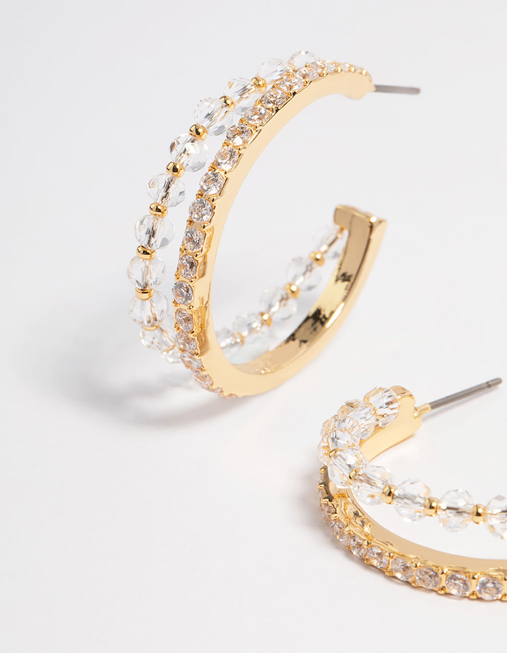 Gold Plated Cubic Zirconia Crystal Double Hoop Earrings