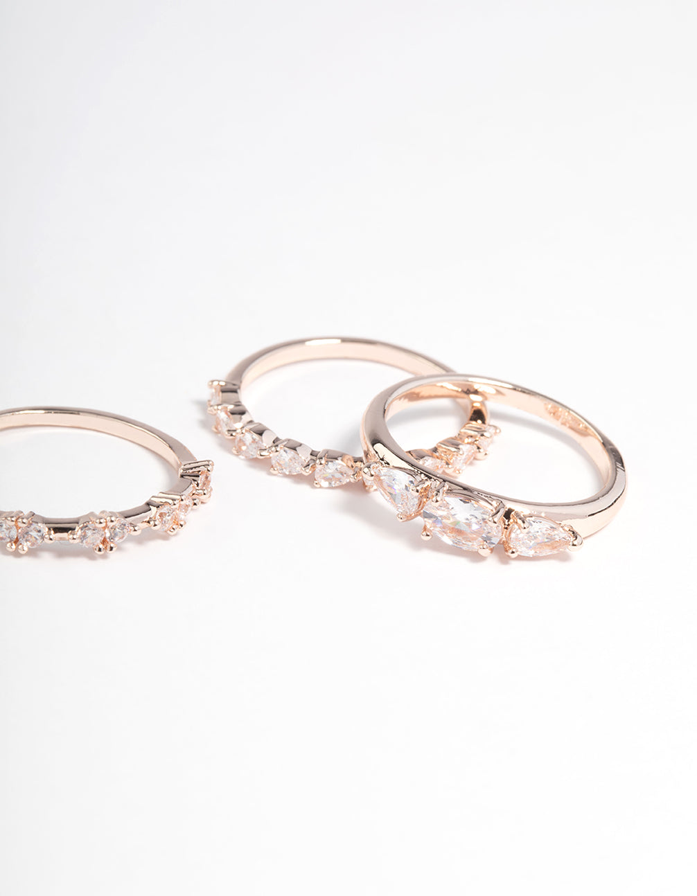 Rose Gold Plated Cubic Zirconia Pear Stacker Rings Pack