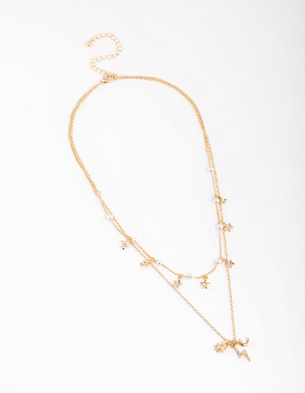 Gold Pearl & Celestial Layered Necklace