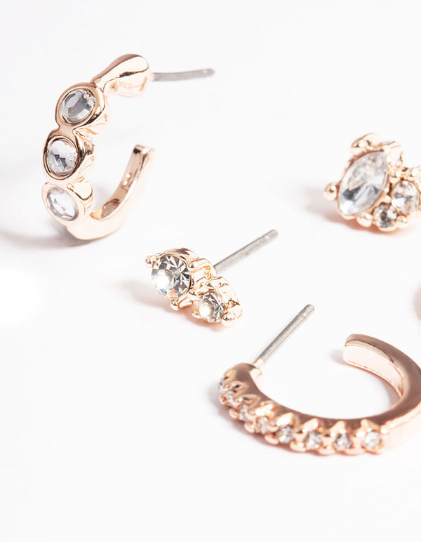 Rose Gold Dainty Mixed Stone Stack Earrings