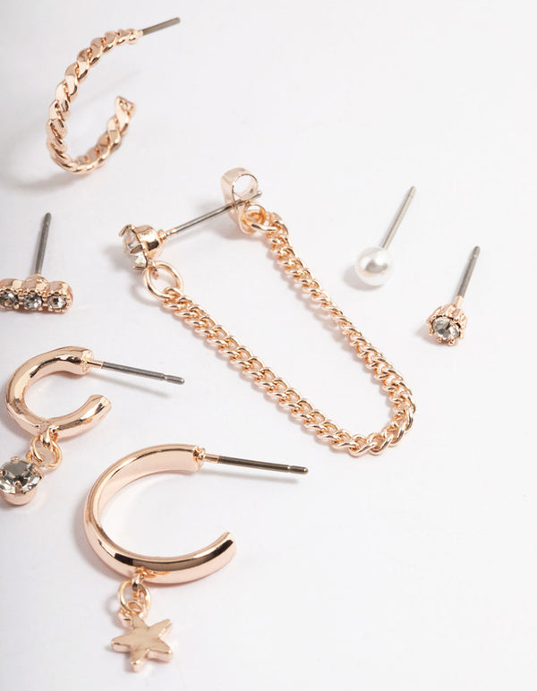 Rose Gold Star & Chain Stack Earrings