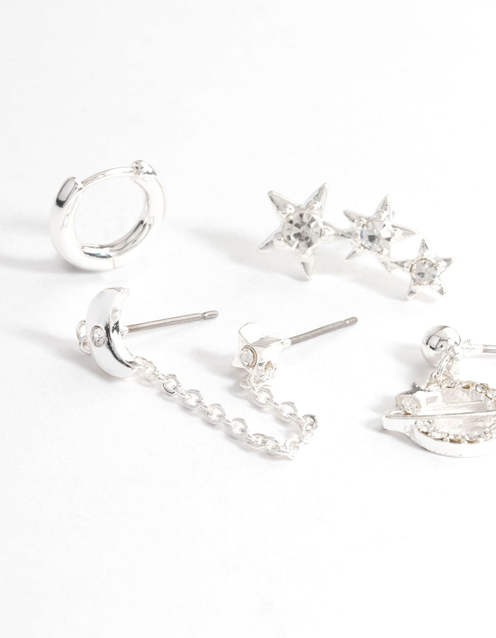 Silver Star Crawler Stack Earrings