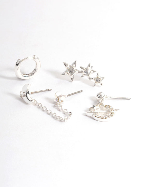 Silver Star Crawler Stack Earrings