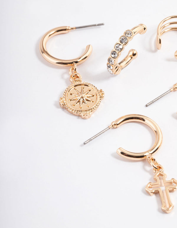 Gold Skull & Cross Stack Earrings