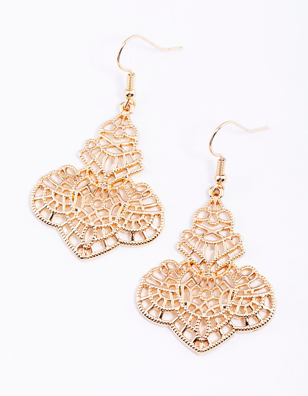 Gold Boho Filigree Drop Earrings