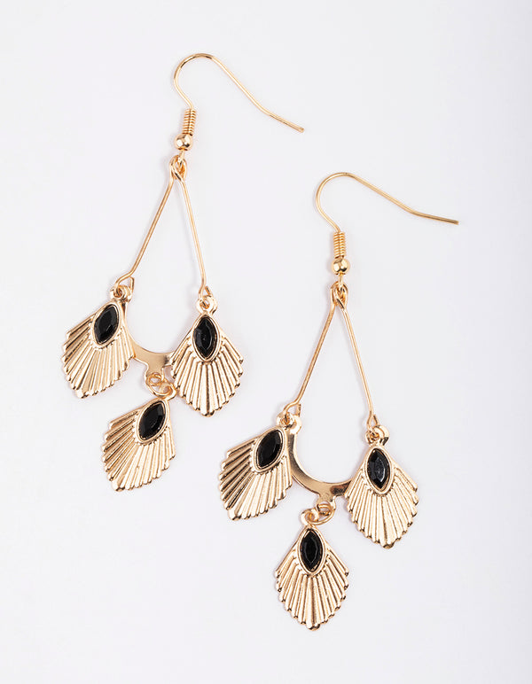 Black Triple Diamante Fan Drop Earrings