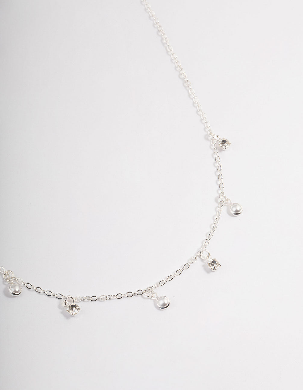 Silver Droplet Diamante & Pearl Necklace
