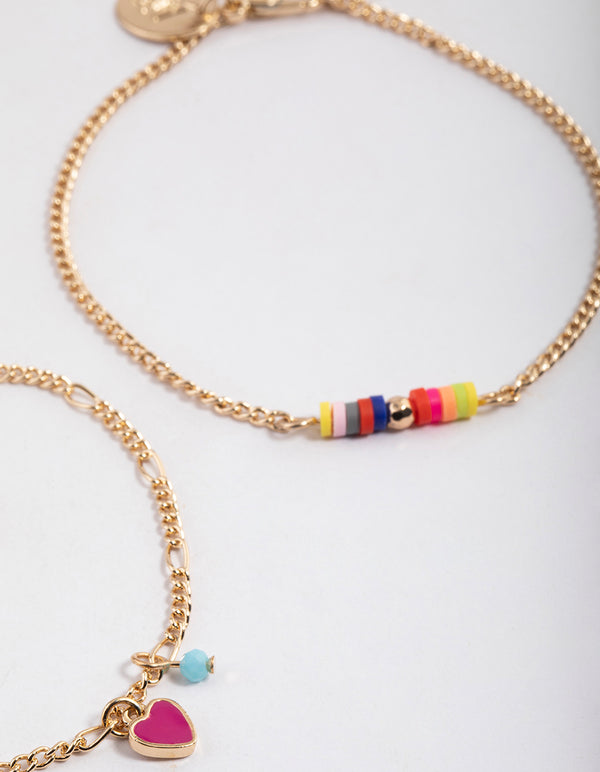 Gold Heart & Beaded Bracelet Pack