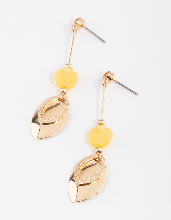 Yellow Flower Marquise Disc Drop Earrings