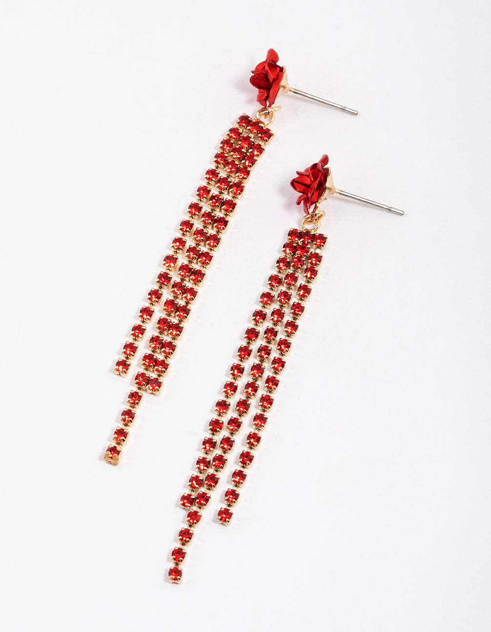 Red Rose Triple Cupchain Drop Earrings