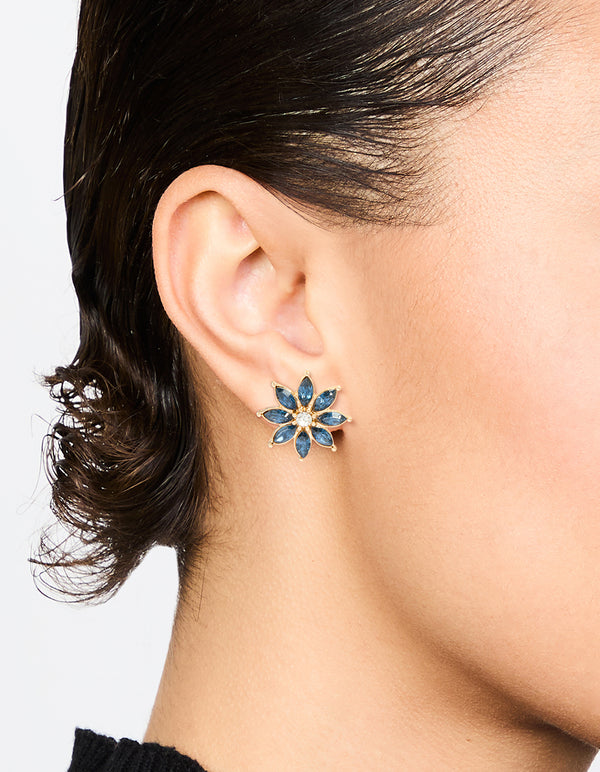 Blue Marquise Daisy Stud Earrings