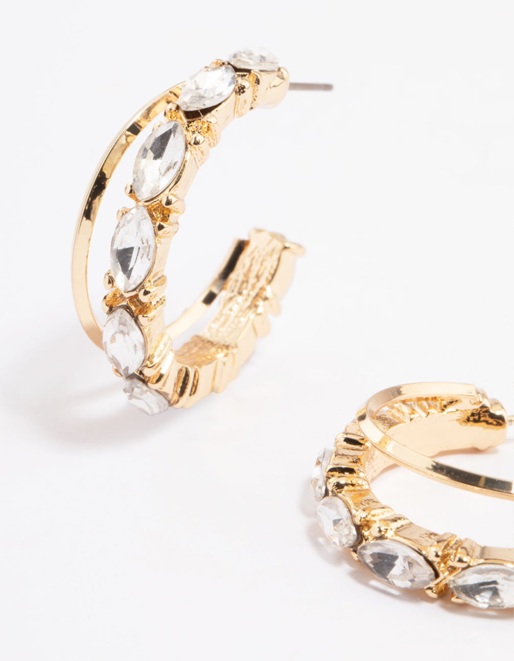 Gold Diamante Pearl Double Hoop Earrings