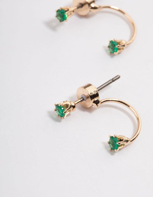 Gold & Emerald Green Diamante Jacket Earrings
