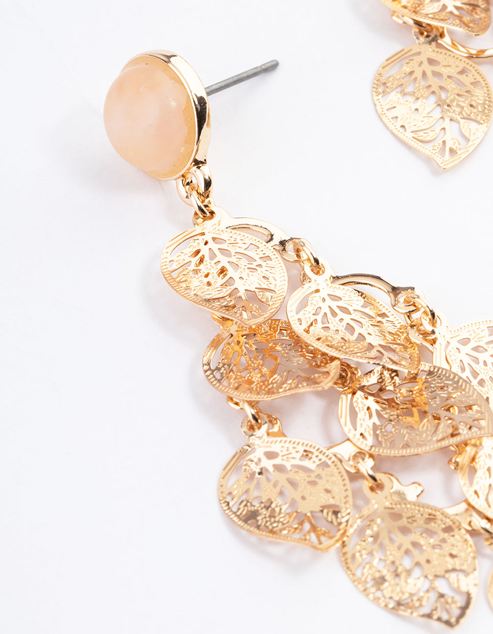 Gold Textured Leaf Drop Earrings