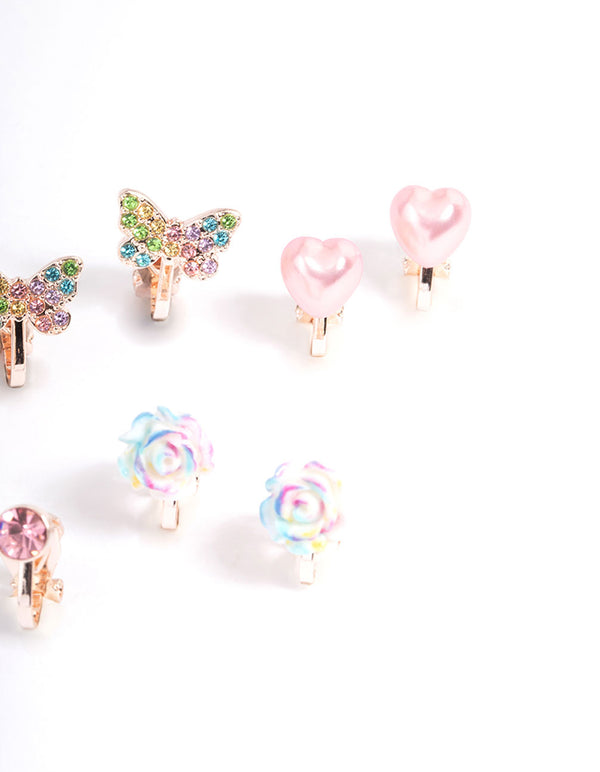 Kids Ombre Rose Clip On Earrings 5-Pack