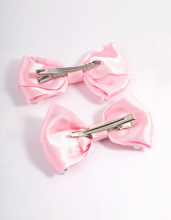 Kids Fabric Pearl Bow Hair Clip Pack