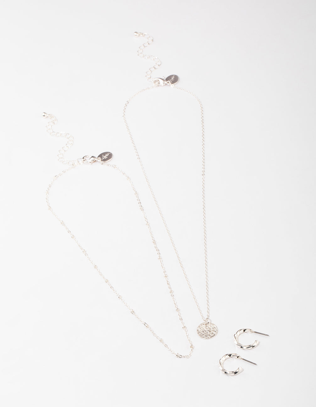 Silver Layered Textured Disc Necklace & Earrings Set