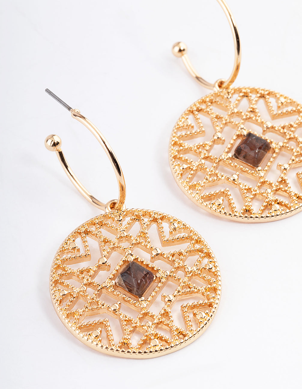 Gold Amethyst Detailed Hoop Earrings