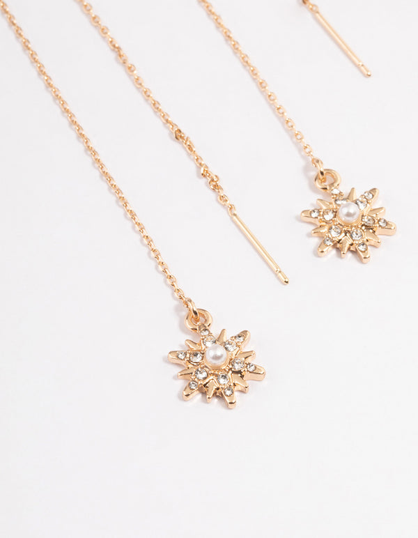 Gold Crystal Star Threader Earrings