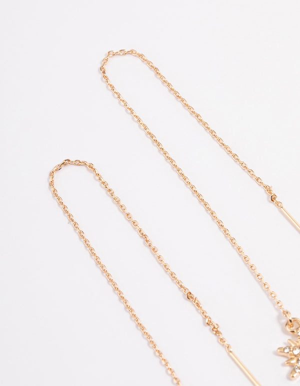 Gold Crystal Star Threader Earrings