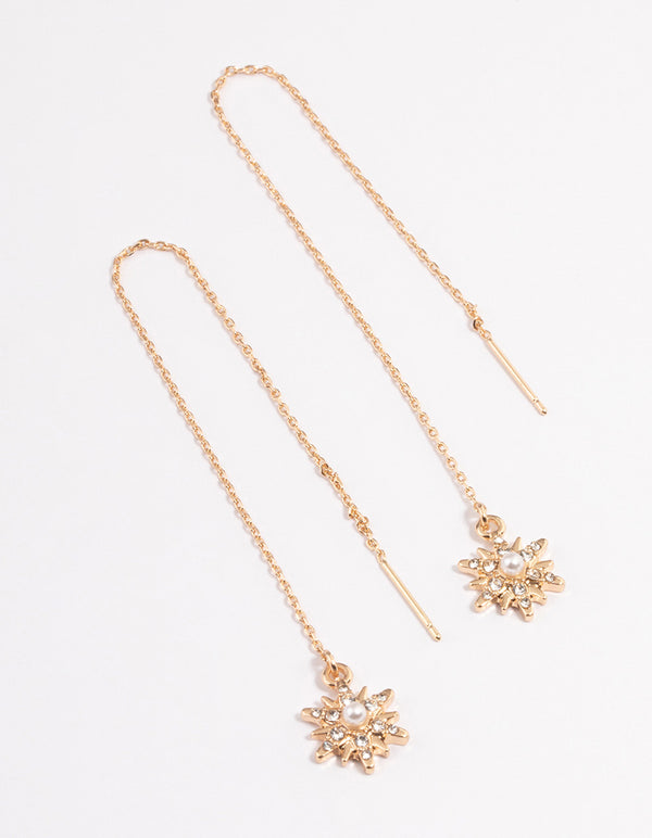 Gold Crystal Star Threader Earrings