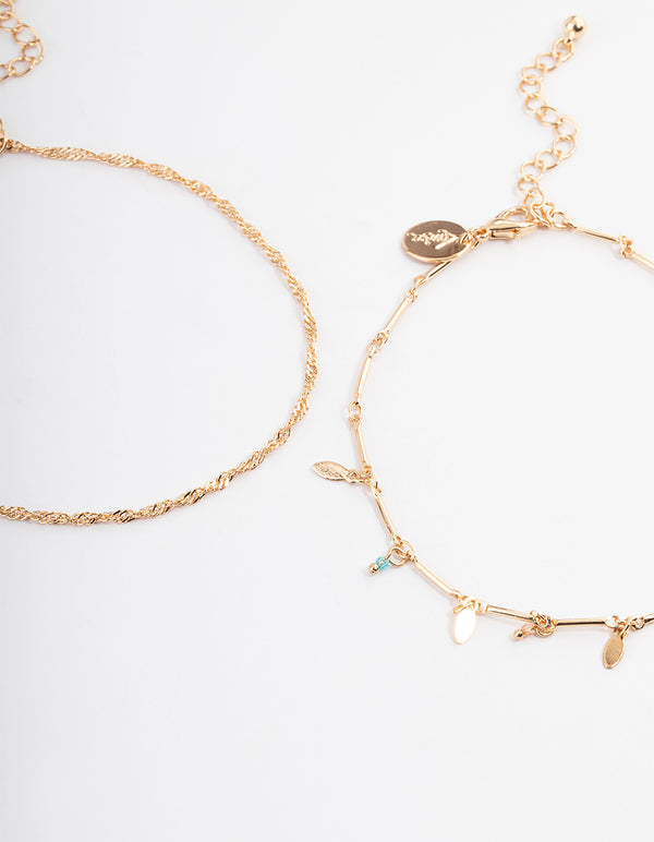 Gold Leaf Tag Multi Anklet Pack