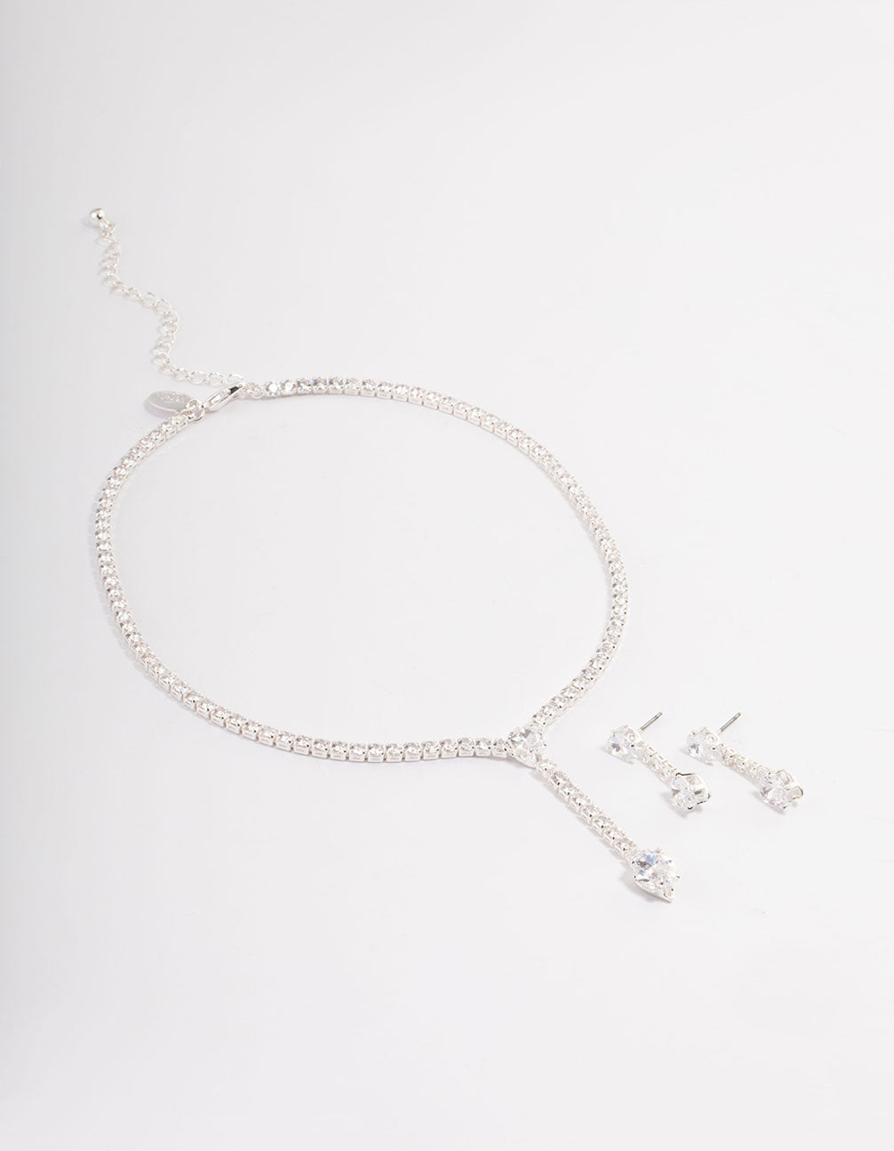 Silver Statement Y-Necklace & Earrings Set