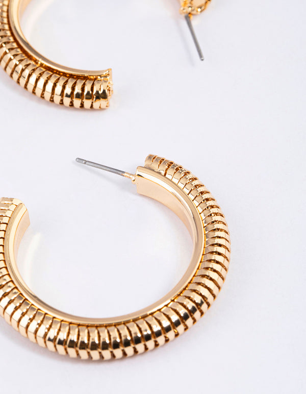 Gold Ribbed Hoop Earrings