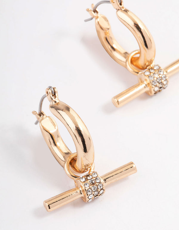 Gold Bling Toggle Hoop Earrings