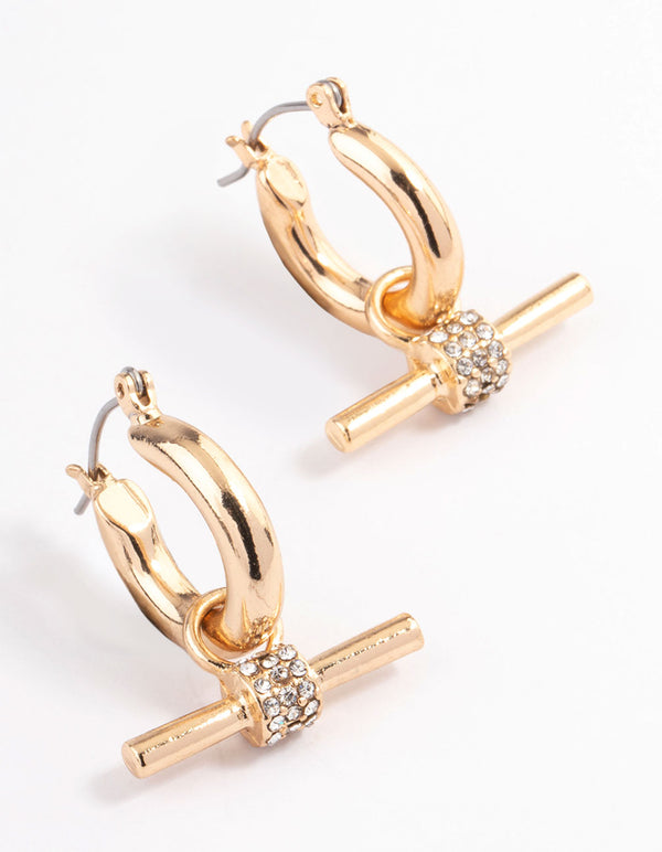 Gold Bling Toggle Hoop Earrings